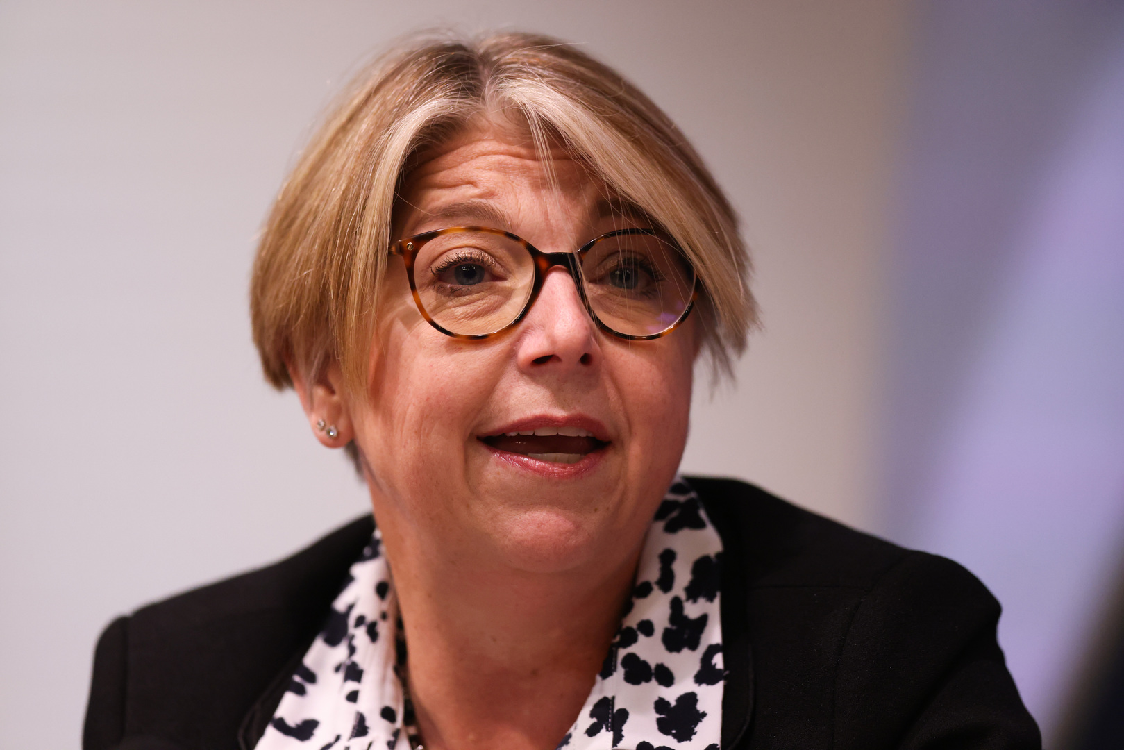 Sarah Breeden, deputy governor for financial stability at the Bank of England, speaking at a news conference.